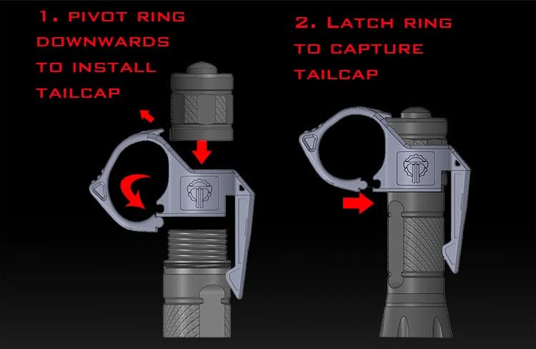 Thyrm Switchback DF Flashlight Ring for SureFire Dual Fuel(Fury DFT, Fury Intellibeam DF), Pelican 7600, Convoy S21A Flashlights (Black), Made in USA