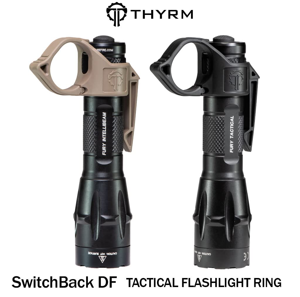 Thyrm Switchback DF Flashlight Ring for SureFire Dual Fuel(Fury DFT, Fury Intellibeam DF), Pelican 7600, Convoy S21A Flashlights (Black), Made in USA