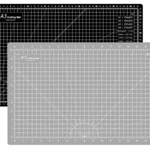 Headley Tools 18"x12" Thickened Self Healing Cutting Mat, A3 Rotary Cutting Sewing Mat for Crafts, Double Sided 5-Ply Table Cutting Board for Fabric Quilting Leather Hobby Project, Grey/Black