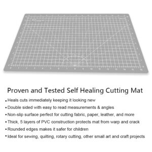 Headley Tools 18"x12" Thickened Self Healing Cutting Mat, A3 Rotary Cutting Sewing Mat for Crafts, Double Sided 5-Ply Table Cutting Board for Fabric Quilting Leather Hobby Project, Grey/Black