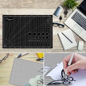 Headley Tools 18"x12" Thickened Self Healing Cutting Mat, A3 Rotary Cutting Sewing Mat for Crafts, Double Sided 5-Ply Table Cutting Board for Fabric Quilting Leather Hobby Project, Grey/Black