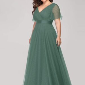 Ever-Pretty Women's Ruffle Sleeves Double V-Neck Tulle Wedding Party Dresses Plus Size Green US20