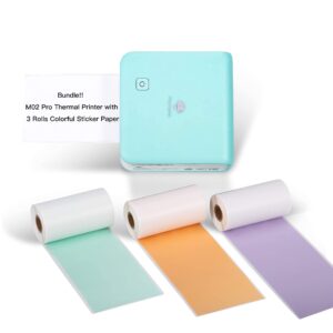 phomemo m02 pro mini printer- bluetooth thermal photo printer with 3 rolls colorful sticker paper, compatible with ios + android for plan journal, study notes, art creation, work, gift
