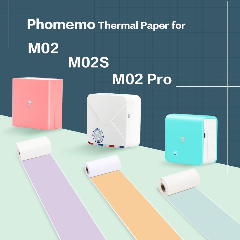 Phomemo M02 Pro Mini Printer- Bluetooth Thermal Photo Printer with 3 Rolls Colorful Sticker Paper, Compatible with iOS + Android for Plan Journal, Study Notes, Art Creation, Work, Gift