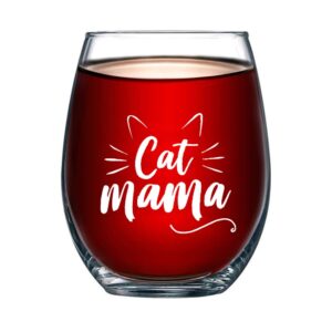 bignosedeer cat mom wine glasses stemless crystal wine mug cat mug cat gifts for cat lovers gifts for women friends mother's day for mom(14oz)