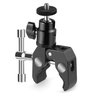 slow dolphin photography super clamp with camera clamp mount ball head clamp and mini ball head hot shoe mount adapter with 1/4'' -20 tripod screw for monitor, led lights, flash light,microphone