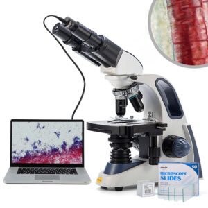 swift sw380b 40x-2500x magnification, research-grade binocular compound lab microscope, mechanical stage, with 5.0 mp camera and software windows/mac compatible and 100pcs blank slides