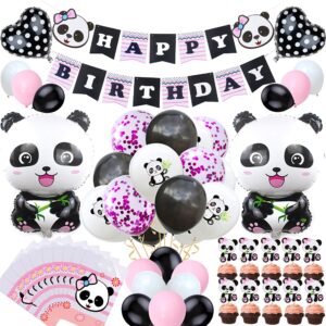 welliboom cute cartoon panda birthday party supplies with banner,children party decoration, girl birthday party decoration full birthday set 67pcs for birthday party