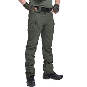 CARWORNIC Men's Outdoor Tactical Pants Rip-Stop Lightweight Stretch Military Cargo Work Hiking Pants Army Green