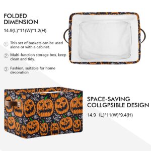 Rectangular Storage Bin Pumpkin Halloween Basket with Handles - Organizer Bin for Toys, Books, Laundry Basket for Kids/Pets, Playroom