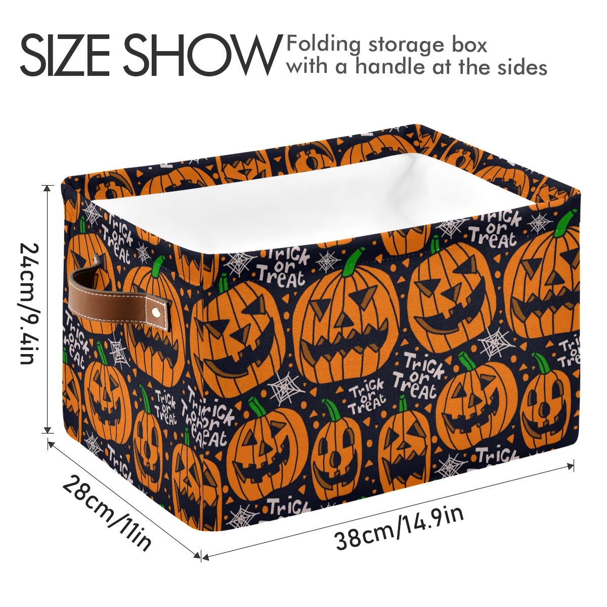 Rectangular Storage Bin Pumpkin Halloween Basket with Handles - Organizer Bin for Toys, Books, Laundry Basket for Kids/Pets, Playroom