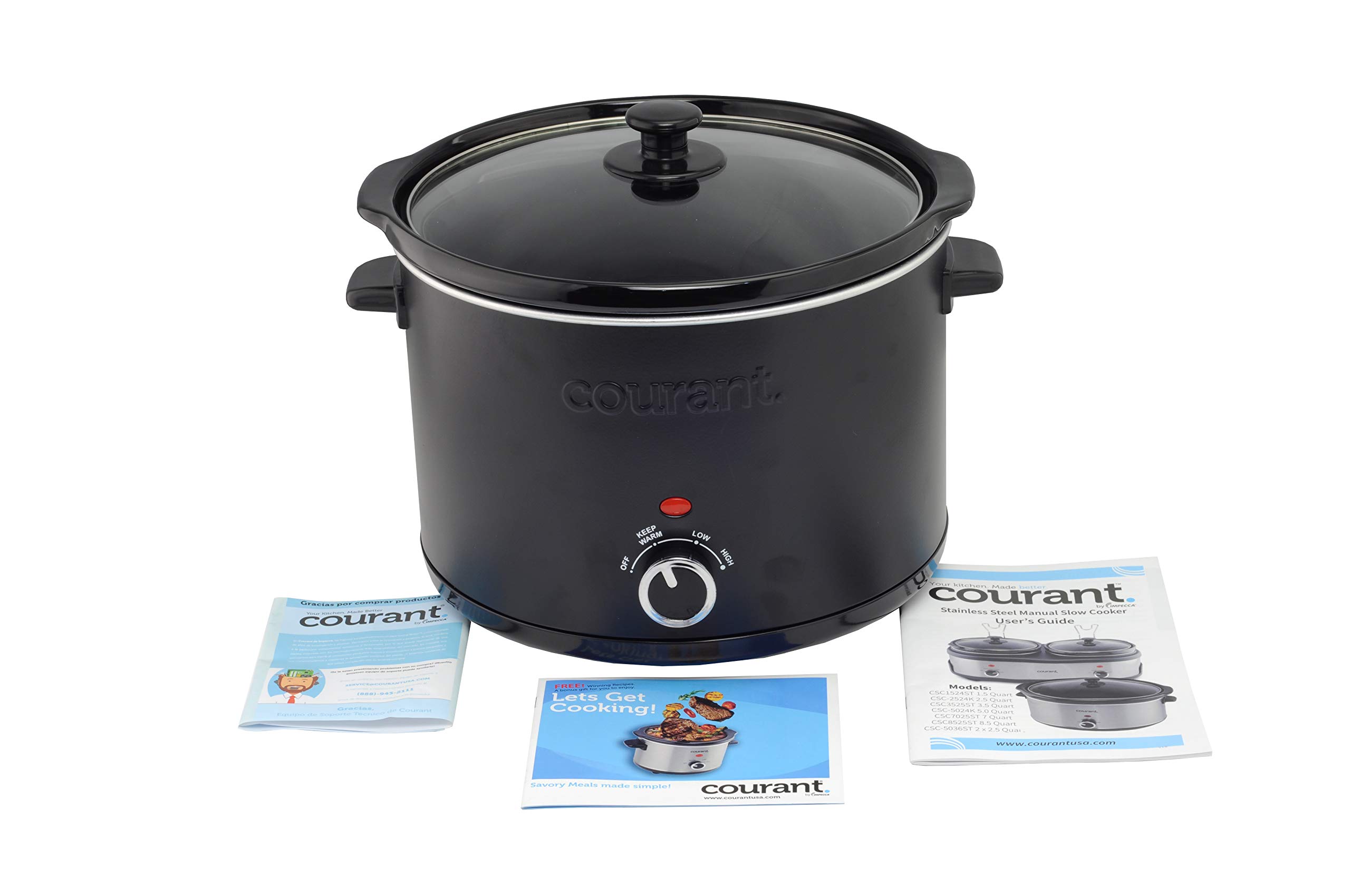 Courant Slow Cooker 5.5 Quart Crock, with Easy Cooking Options, Dishwasher Safe Pot and Glass Lid, Matte Black