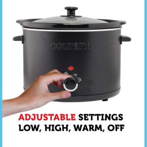 Courant Slow Cooker 5.5 Quart Crock, with Easy Cooking Options, Dishwasher Safe Pot and Glass Lid, Matte Black