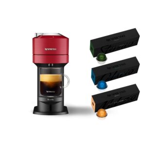 nespresso vertuo next coffee and espresso machine new by breville, cherry, coffee maker and espresso machine + nespresso capsules vertuoline, medium and dark roast coffee, 30 count coffee pods