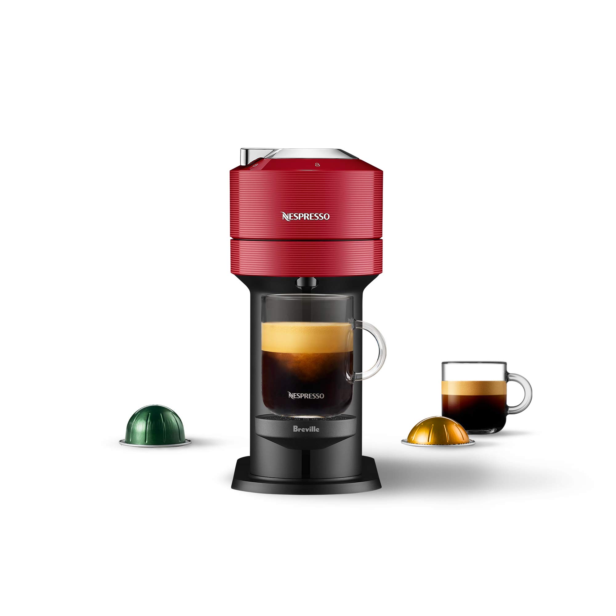 Nespresso Vertuo Next Coffee and Espresso Machine NEW by Breville, Cherry, Coffee Maker and Espresso Machine + Nespresso Capsules VertuoLine, Medium and Dark Roast Coffee, 30 Count Coffee Pods