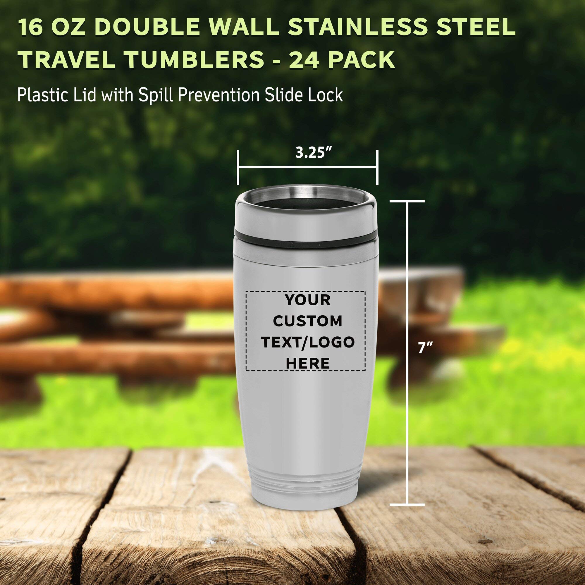 DISCOUNT PROMOS Custom Stainless Steel Tumblers 16 oz. Set of 24, Personalized Bulk Pack - Perfect for Coffee, Soda, Other Hot & Cold Beverages - Silver