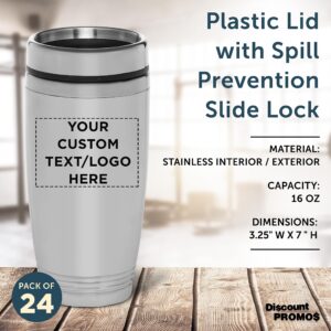 DISCOUNT PROMOS Custom Stainless Steel Tumblers 16 oz. Set of 24, Personalized Bulk Pack - Perfect for Coffee, Soda, Other Hot & Cold Beverages - Silver