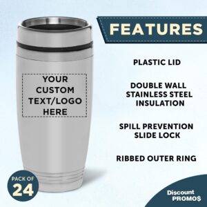 DISCOUNT PROMOS Custom Stainless Steel Tumblers 16 oz. Set of 24, Personalized Bulk Pack - Perfect for Coffee, Soda, Other Hot & Cold Beverages - Silver