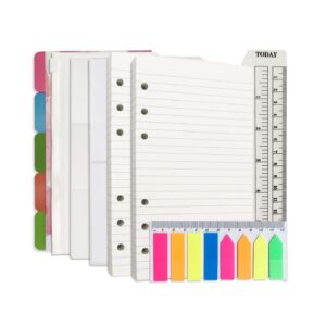 a6 refill paper, 100 sheets lined paper, 6 hole punched - 5 binder dividers, 3 pvc pouches, 160 colored index tabs, 1 quick page finder, for filofax personal planners, 3.75 x 6.75 inch