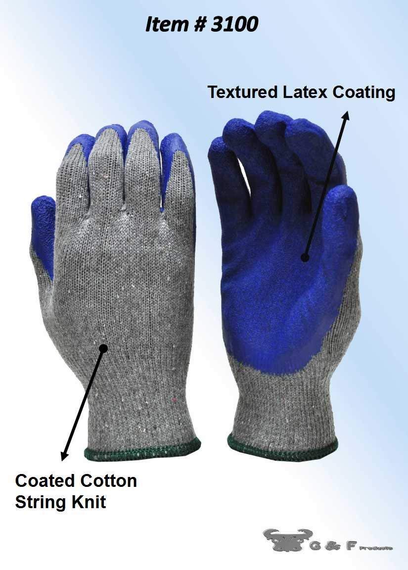 G & F Products Rubber Latex Coated Work Gloves for Construction, Blue, Crinkle Pattern, X-Large (Sold by dozen, 12 Pairs) (1511XL-DZ)