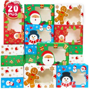 funnlot christmas cookie boxes christmas treats container with window 20pcs christmas treat cookie holiday candy box christmas baking boxes reindeer santa snowman gingerbread cookie boxes