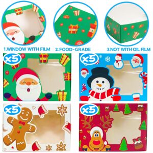 Funnlot Christmas Cookie Boxes Christmas Treats Container With Window 20PCS Christmas Treat Cookie Holiday Candy Box Christmas Baking Boxes Reindeer Santa Snowman Gingerbread Cookie Boxes