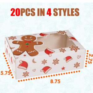 Funnlot Christmas Cookie Boxes Christmas Treats Container With Window 20PCS Christmas Treat Cookie Holiday Candy Box Christmas Baking Boxes Reindeer Santa Snowman Gingerbread Cookie Boxes