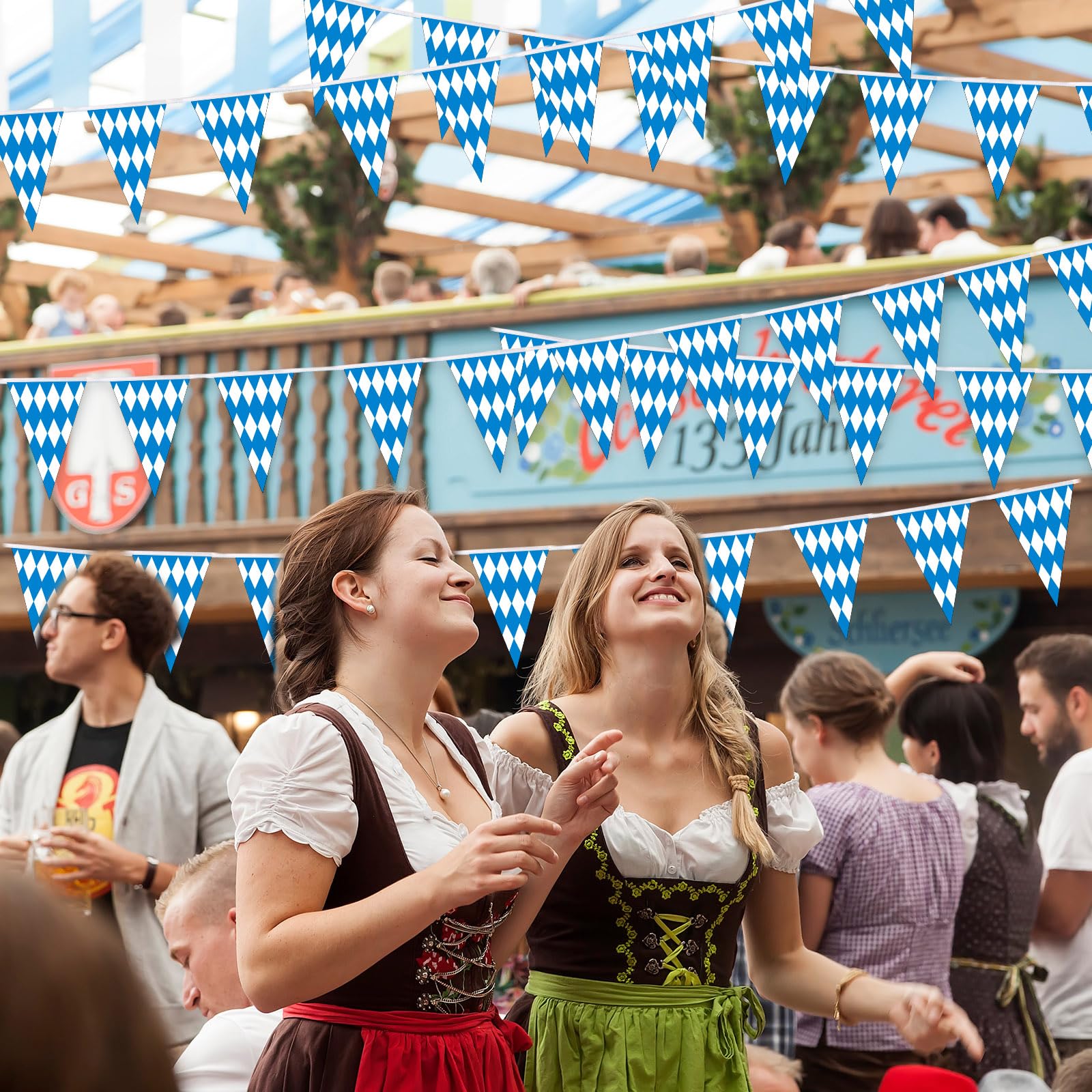 ZYP 236 Feet Oktoberfest Bavarian Check Flag, Large Oktoberfest Bavarian Pennant Banner for German Oktoberfest Themed Party Favors Decoration