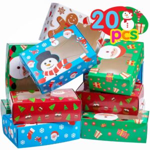 joy bang christmas cookie boxes, 20 pcs holiday candy treat box containers with window for gift giving, santa snowman gingerbread man cookie boxes