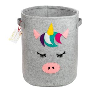 kids baby collapsible laundry & toy basket – felt baby hamper with strong handles & cute design – boys & girls storage organization nursery by sannomiya - unicorn