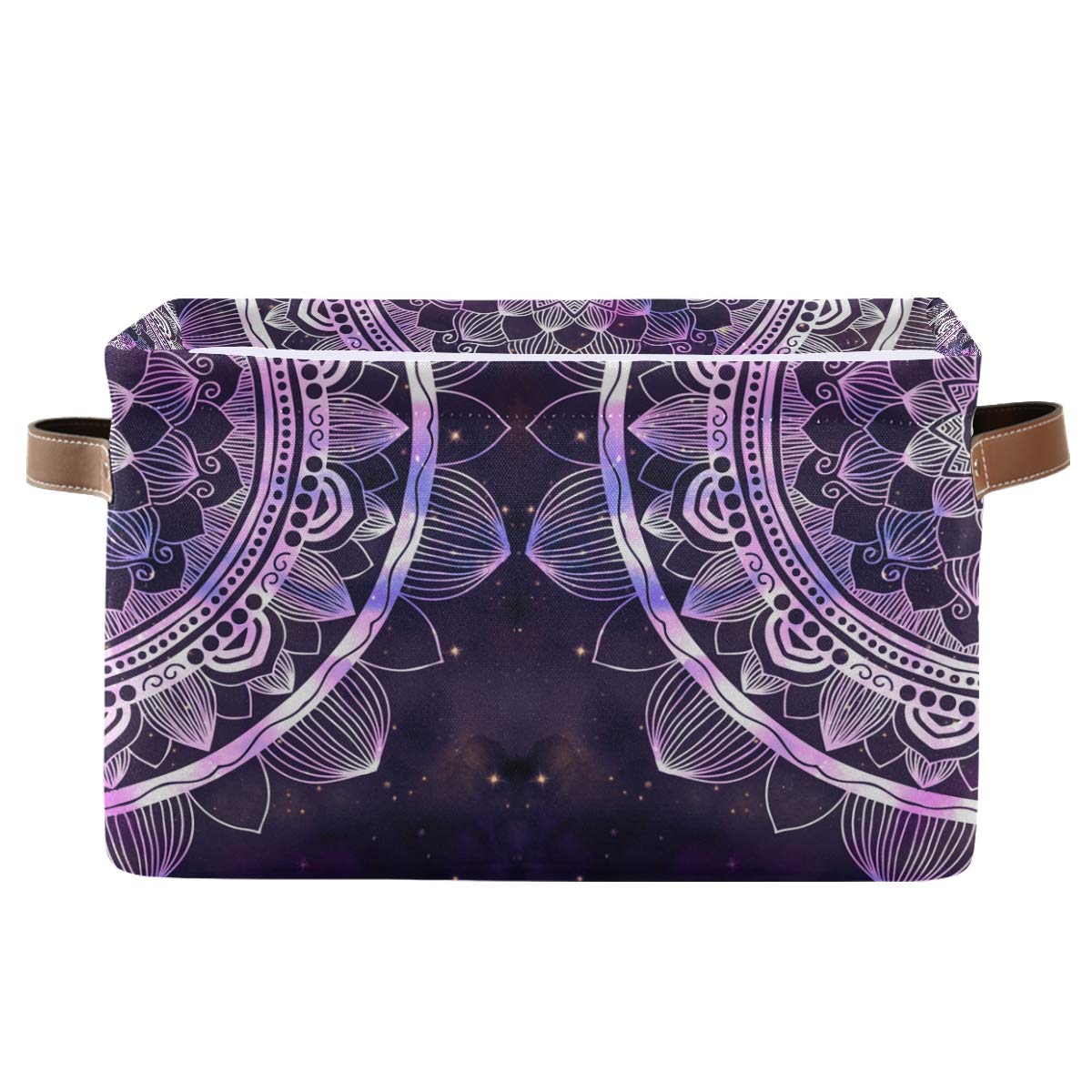 AGONA Abstract Colorful Galaxy Purple Mandala Foldable Storage Bin Large Collapsible Fabric Storage Box Organizer Containers Baskets with Leather Handles for Shelves Home Bedroom Nursery Office 2 Pack