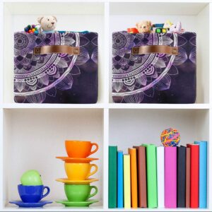 AGONA Abstract Colorful Galaxy Purple Mandala Foldable Storage Bin Large Collapsible Fabric Storage Box Organizer Containers Baskets with Leather Handles for Shelves Home Bedroom Nursery Office 2 Pack