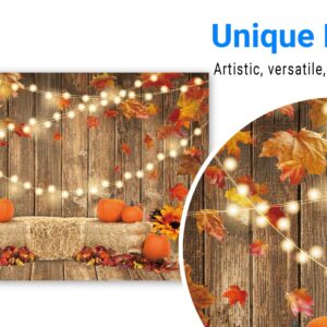 Funnytree 7x5FT Fall Pumpkin Photography Backdrop Autumn Thanksgiving Harvest Hay Leaves Wooden Background Sunflower Maple Baby Shower Banner Decoration Party Supplies Photo Booth Prop