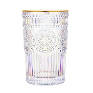 iridescent embossed drinking glass gold rim water glass baroque clear crystal unleaded wine milk juice coffee glass,11.7oz,makeup brush/pen/pencil/toothbrush holder (large)