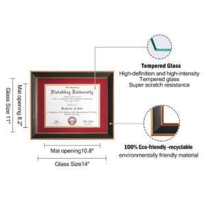 VIOLABBEY 8.5x11 Diploma Frame Black, 8.5 x 11 Certificate Frame with Mat or 11x14 College Degree Frames without Mat, Wall or Tabletop Display, Tempered glass (Red Gold Double Mat)