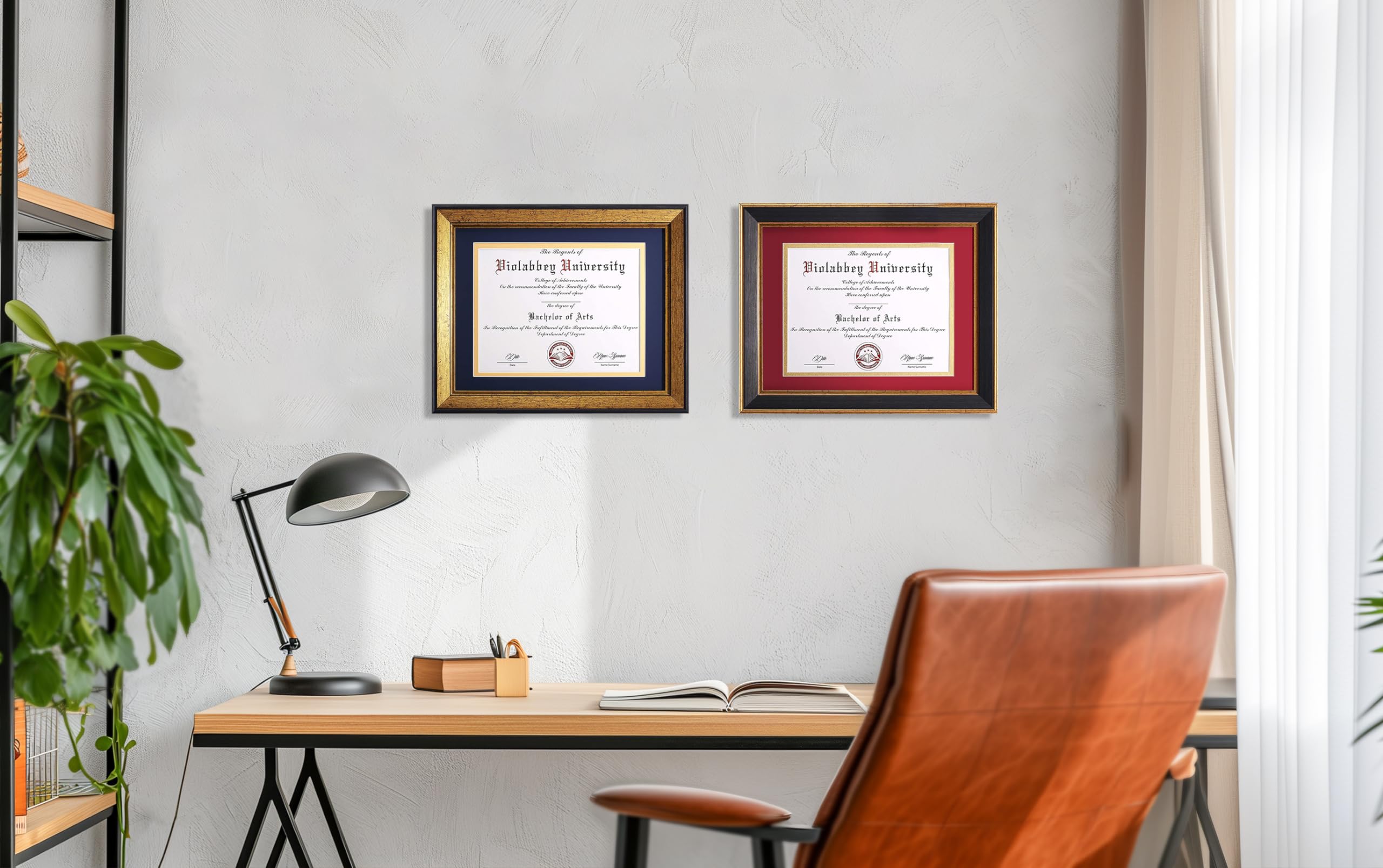 VIOLABBEY 8.5x11 Diploma Frame Black, 8.5 x 11 Certificate Frame with Mat or 11x14 College Degree Frames without Mat, Wall or Tabletop Display, Tempered glass (Red Gold Double Mat)