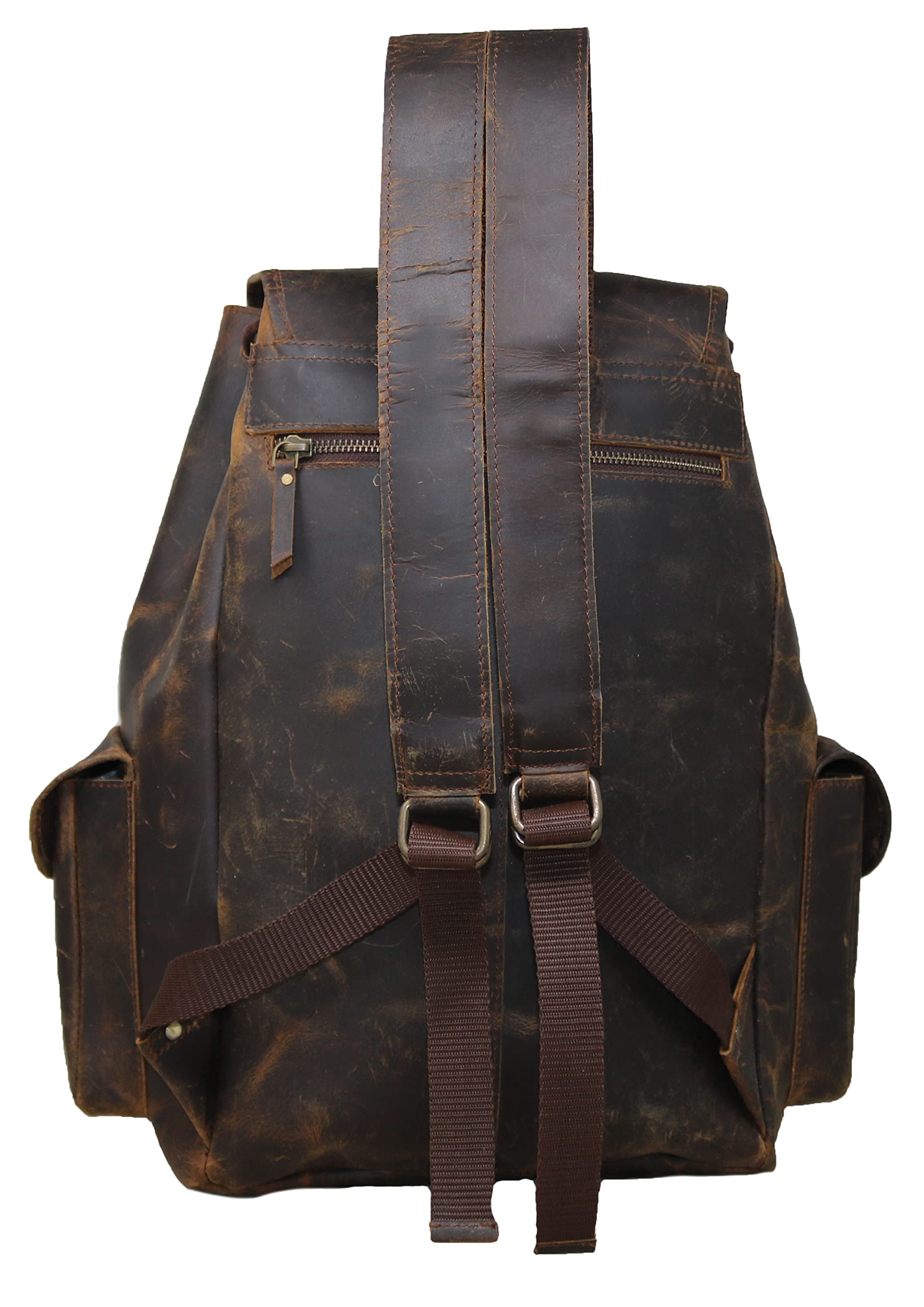 HG-LTHR 16" Brown Leather Backpack Vintage Rucksack Laptop Bag Water Resistant Casual Daypack College Bookbag Comfortable Lightweight Travel Hiking/picnic For Men