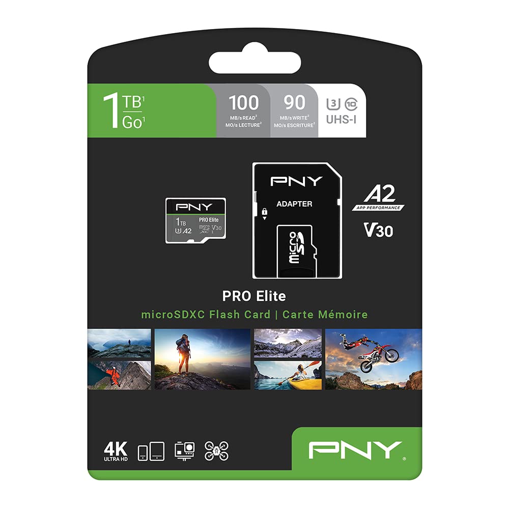 PNY 1TB PRO Elite microSDXC Memory Card - 100MB/s, UHS-I, 4K UHD, Full HD, A2, micro SD