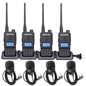 retevis rt85 2 way radios walkie talkies long range, walkie talkies with speaker mic, professional two way radios for manufacturing, industrial, worksite(4 pack)