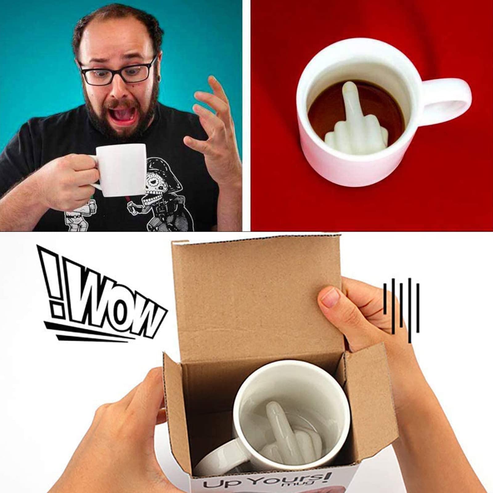 TNOIE Thumbs Up Ceramic Mug, 3D Funny Coffee Mug Middle Finger Inside Ceramic Cup, Novelty Prank Valentines Day Gift for Him Her Kids Boyfriend Girlfriend, 11 Oz