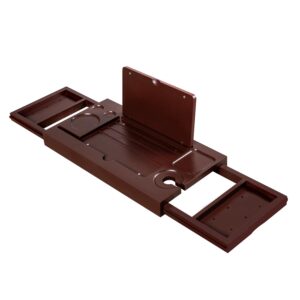 premium bamboo bath tray table, expandable bathtub tray rack,bathtub caddy table with book wine phone holder