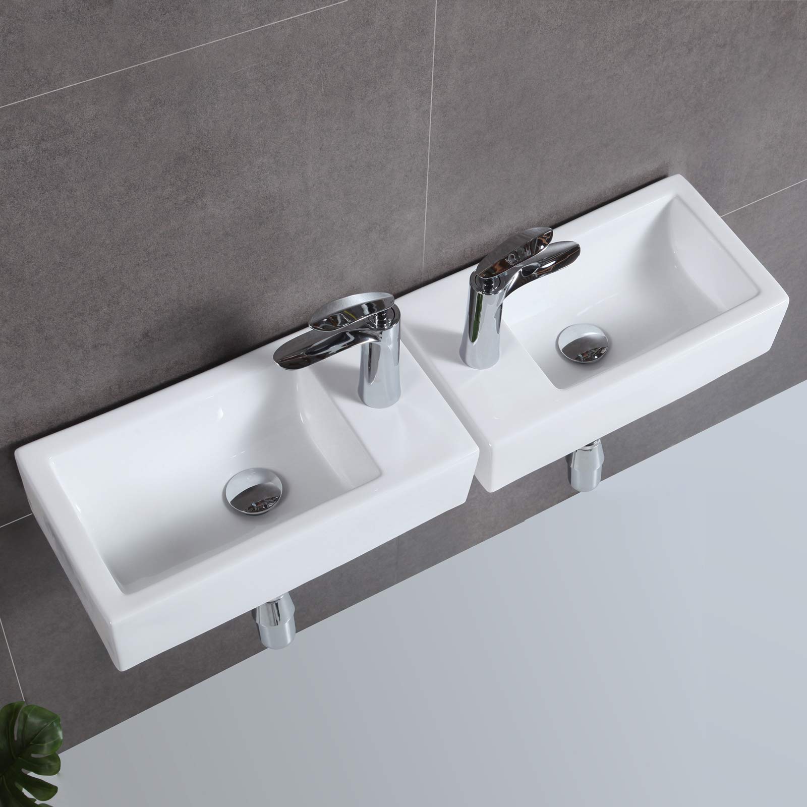 HOROW Bathroom Small Wall Mount Rectangle Sink White Porcelain Ceramic Vessel Sink 18''L x 10''W x 4.72''H (Right Hand)