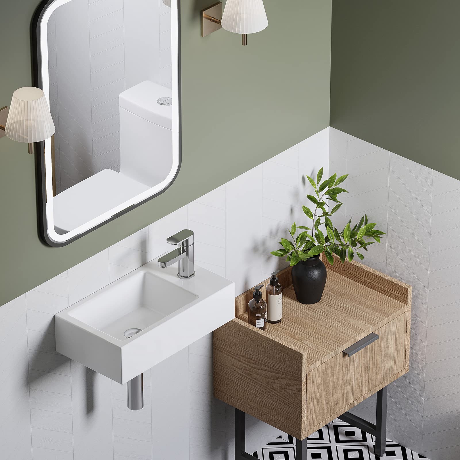 HOROW Bathroom Small Wall Mount Rectangle Sink White Porcelain Ceramic Vessel Sink 18''L x 10''W x 4.72''H (Right Hand)