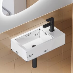 HOROW Bathroom Small Wall Mount Rectangle Sink White Porcelain Ceramic Vessel Sink 18''L x 10''W x 4.72''H (Right Hand)