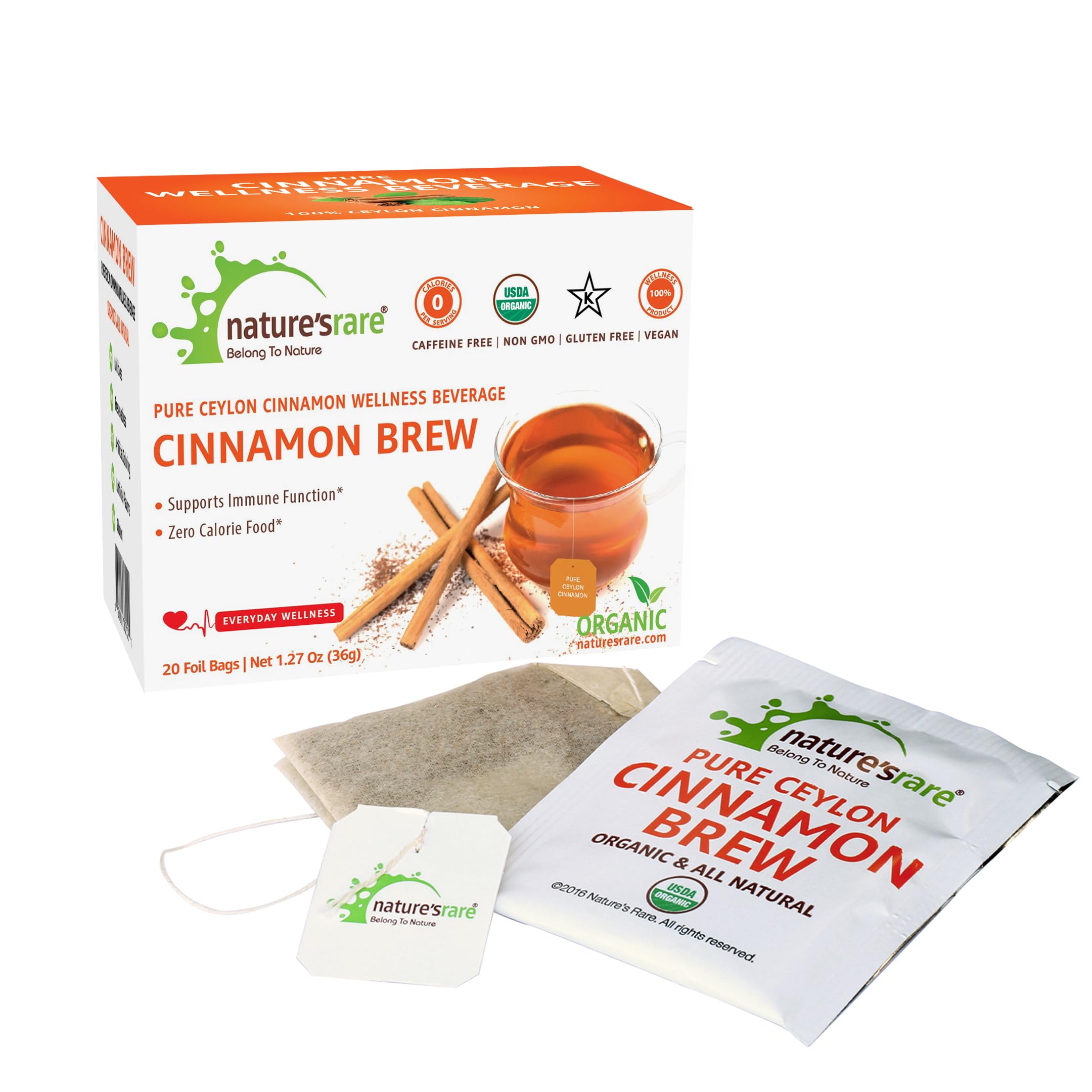 Pure Ceylon Cinnamon Brew – 100% Organic Pure CEYLON CINNAMON TEA Bags (40 Sachets – Pack of 2 – 20 COUNTS PER PACK | CAFFEINE-FREE)