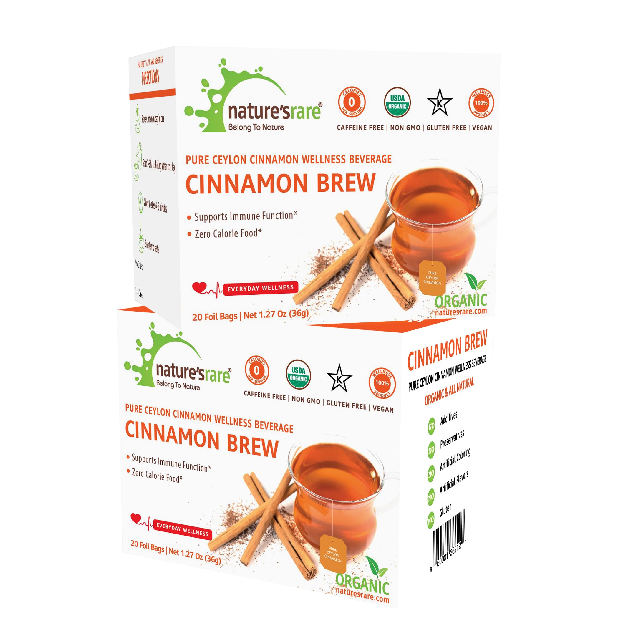 Pure Ceylon Cinnamon Brew – 100% Organic Pure CEYLON CINNAMON TEA Bags (40 Sachets – Pack of 2 – 20 COUNTS PER PACK | CAFFEINE-FREE)