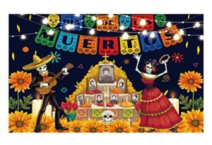allenjoy day of the dead dia de los muertos backdrop mexican sugar skull flower tombstone fiesta marigold carnival dress-up party background cake table decor photoshoot photo booth studio props