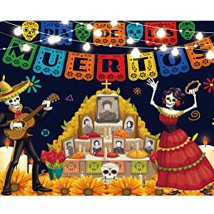 Allenjoy Day of The Dead Dia DE Los Muertos Backdrop Mexican Sugar Skull Flower Tombstone Fiesta Marigold Carnival Dress-up Party Background Cake Table Decor Photoshoot Photo Booth Studio Props