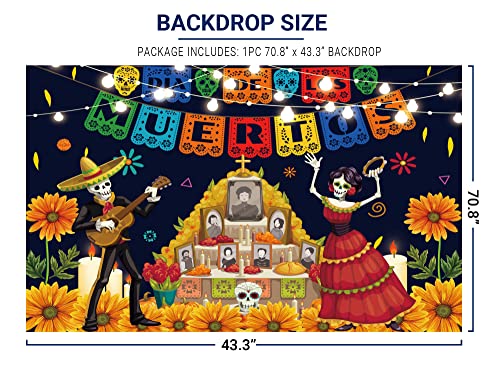 Allenjoy Day of The Dead Dia DE Los Muertos Backdrop Mexican Sugar Skull Flower Tombstone Fiesta Marigold Carnival Dress-up Party Background Cake Table Decor Photoshoot Photo Booth Studio Props