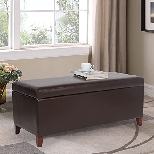 Joveco 42" Storage Bench Ottoman Footstool- Lift Top Coffee Table Ottoman- Brown Faux Leather Ottoman with Storage- End of Bed Bench for Living Room and Bedroom